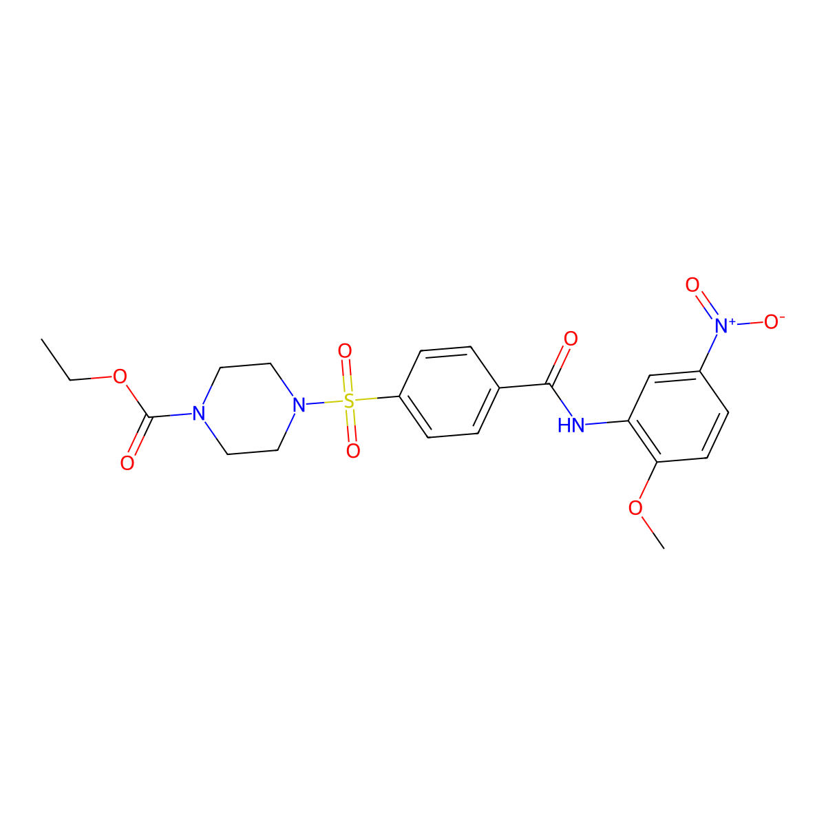 Ethyl 4-((4-((2-methoxy-5-nitrophenyl)carbamoyl)phenyl)sulfonyl)piperazine-1-carboxylate molecular structure, CAS 399001-32-2