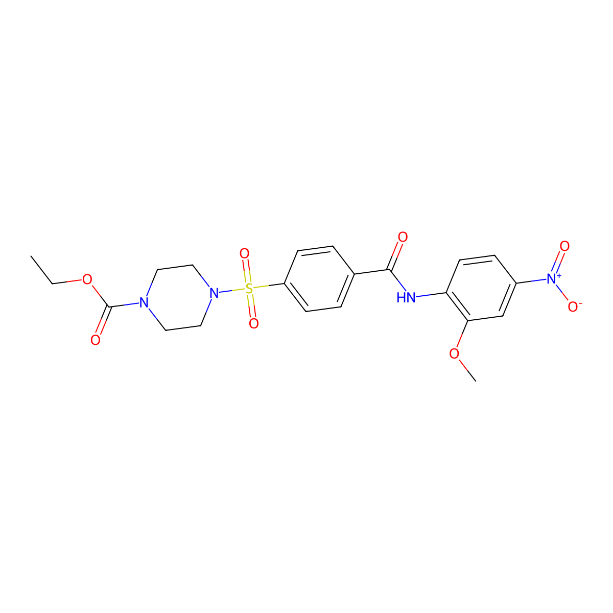 Ethyl 4-((4-((2-methoxy-4-nitrophenyl)carbamoyl)phenyl)sulfonyl)piperazine-1-carboxylate molecular structure, CAS 399001-35-5