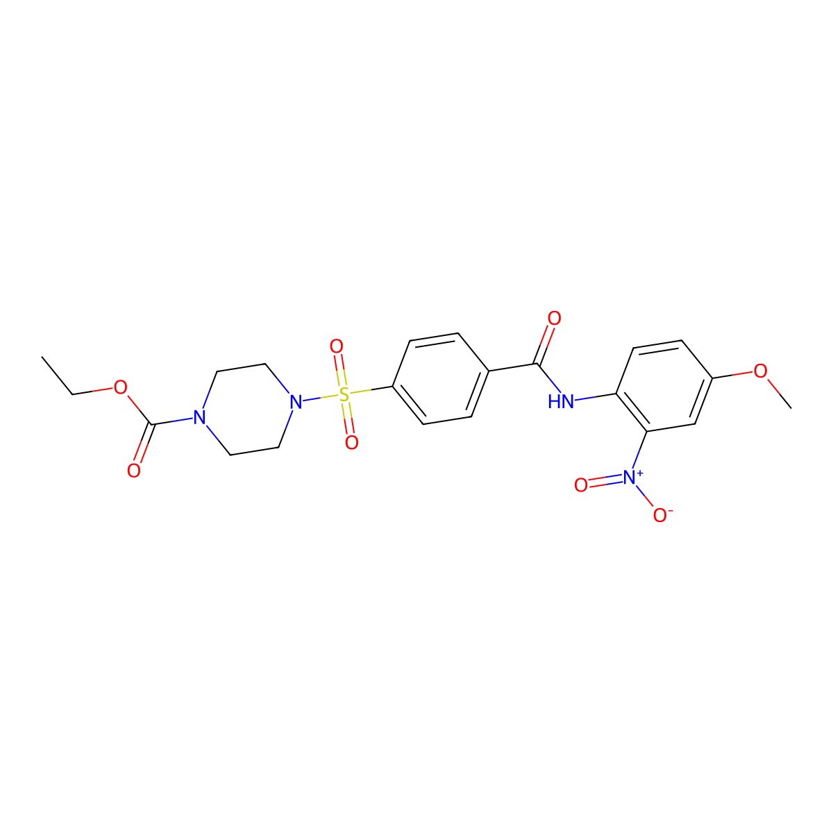 Ethyl 4-((4-((4-methoxy-2-nitrophenyl)carbamoyl)phenyl)sulfonyl)piperazine-1-carboxylate molecular structure, CAS 399001-38-8