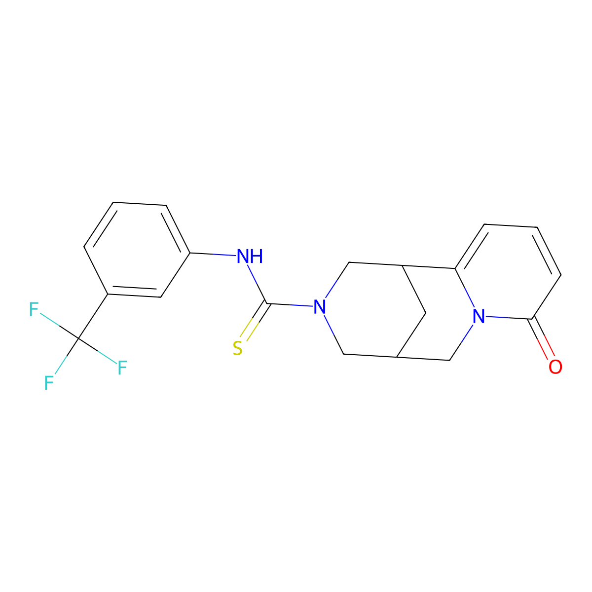 8-oxo-N-(3-(trifluoromethyl)phenyl)-4,5,6,8-tetrahydro-1H-1,5-methanopyrido[1,2-a][1,5]diazocine-3(2H)-carbothioamide molecular structure, CAS 399002-14-3