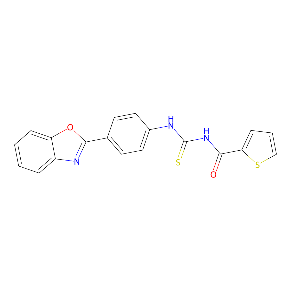 N-((4-(benzo[d]oxazol-2-yl)phenyl)carbamothioyl)thiophene-2-carboxamide molecular structure, CAS 399004-34-3