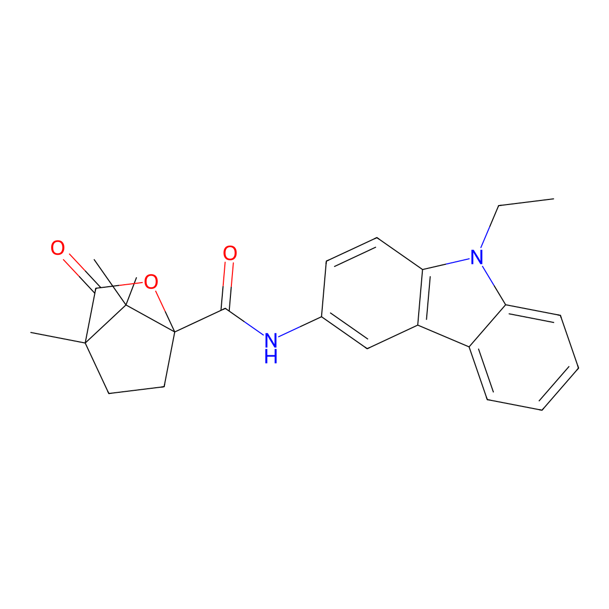 N-(9-ethyl-9H-carbazol-3-yl)-4,7,7-trimethyl-3-oxo-2-oxabicyclo[2.2.1]heptane-1-carboxamide molecular structure, CAS 399004-50-3