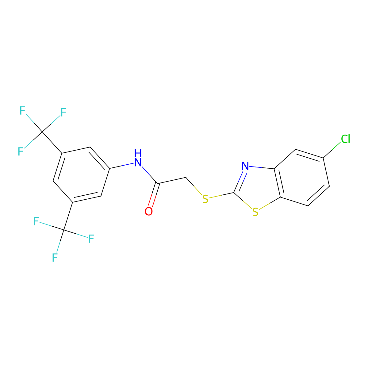 N-[3,5-bis(trifluoromethyl)phenyl]-2-[(5-chloro-1,3-benzothiazol-2-yl)sulfanyl]acetamide molecular structure, CAS 399009-85-9