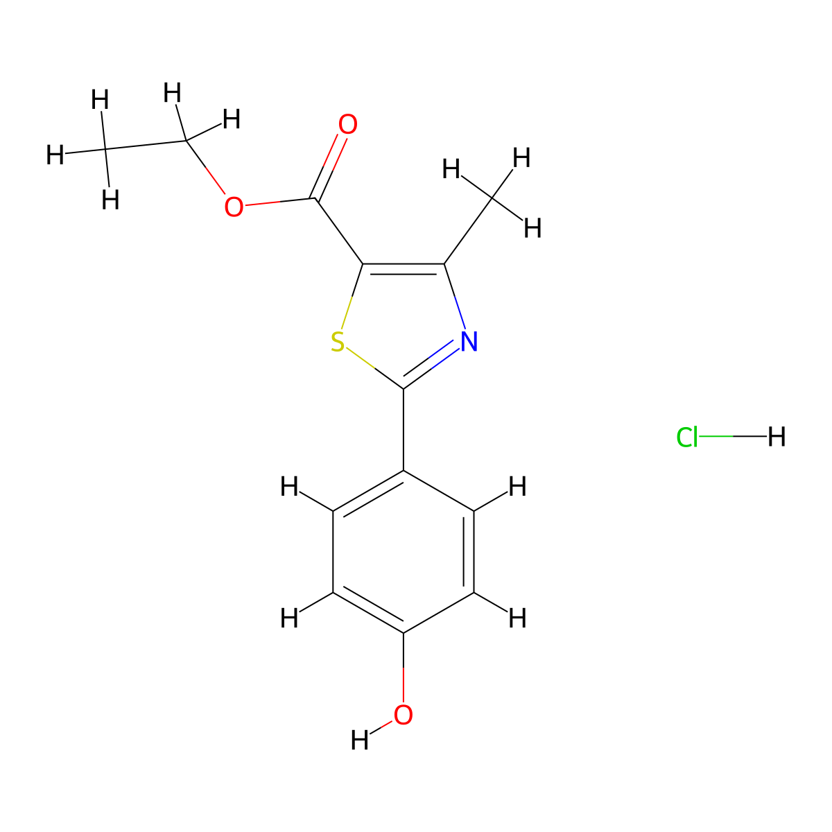 Ethyl 2-(4-hydroxyphenyl)-4-methyl-1,3-thiazole-5-carboxylate hydrochloride (1:1) molecular structure, CAS 399017-10-8