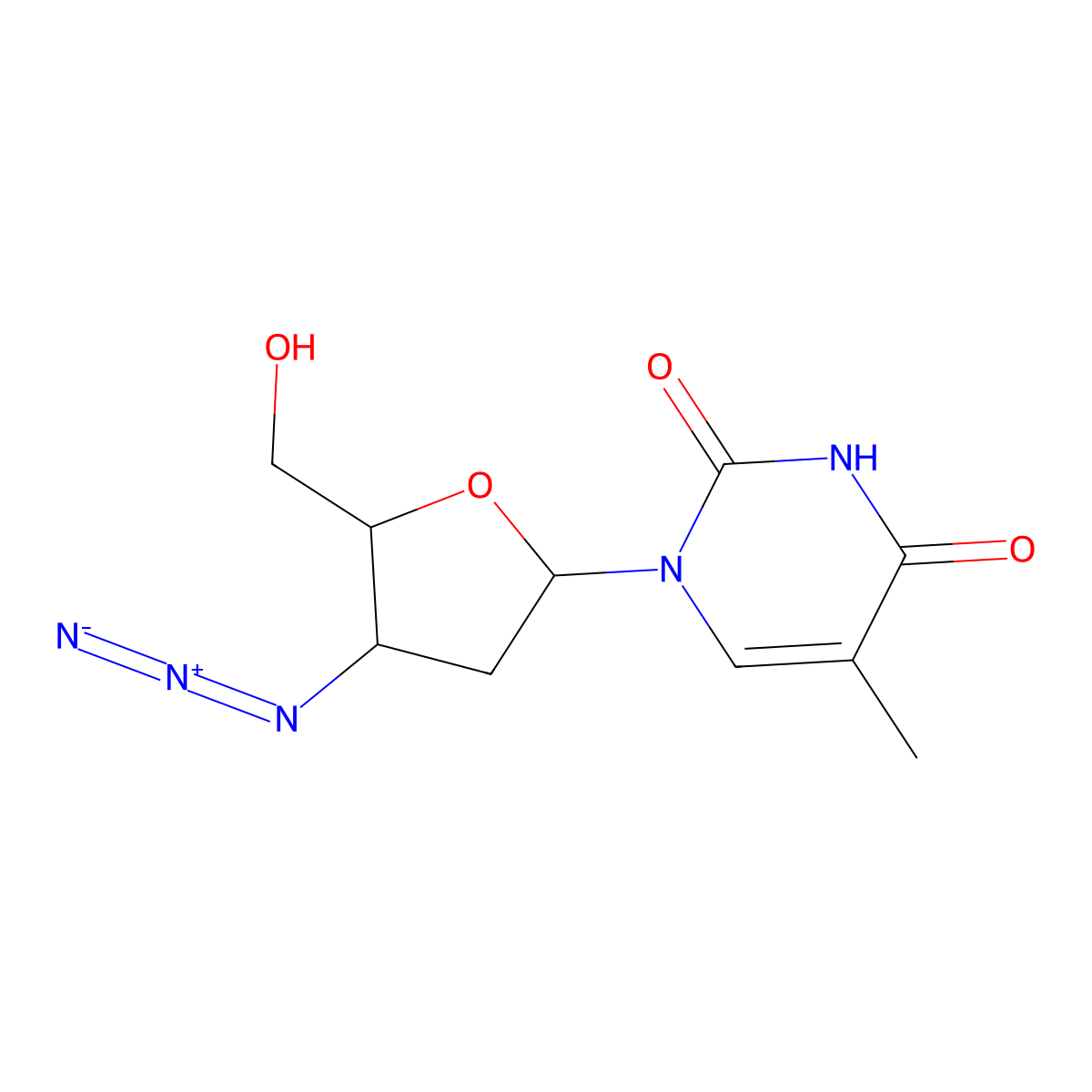 1-[(2R,4R,5S)-4-Azido-5-(hydroxymethyl)oxolan-2-YL]-5-methyl-pyrimidine-2,4-dione molecular structure, CAS 399024-19-2