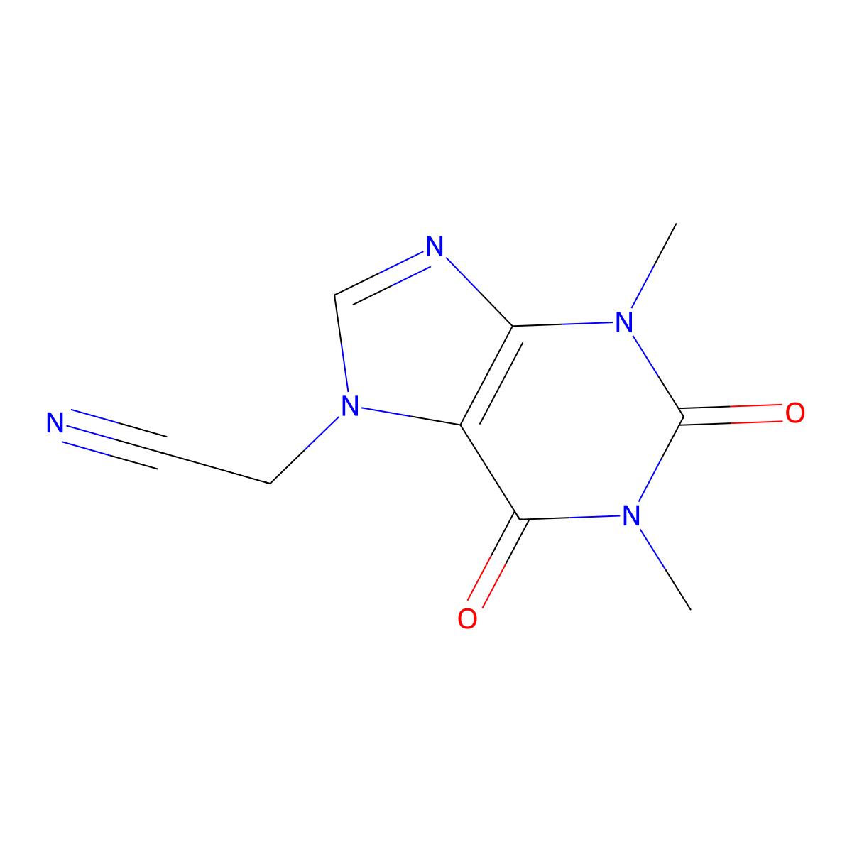 7H-Purine-7-acetonitrile, 1,2,3,6-tetrahydro-1,3-dimethyl-2,6-dioxo- molecular structure, CAS 39908-33-3
