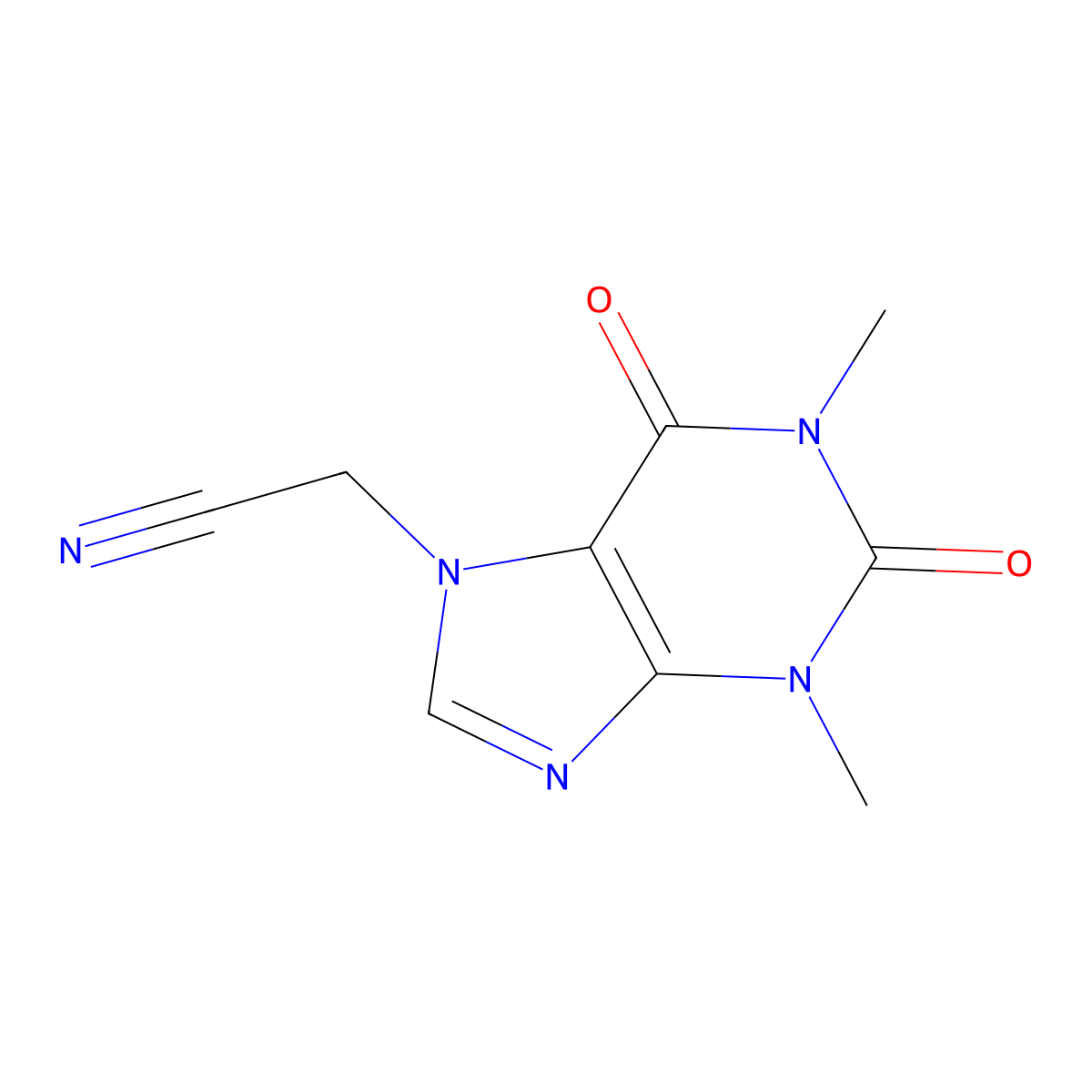 7H-Purine-7-acetonitrile, 1,2,3,6-tetrahydro-1,3-dimethyl-2,6-dioxo- molecular structure, CAS 39908-33-3
