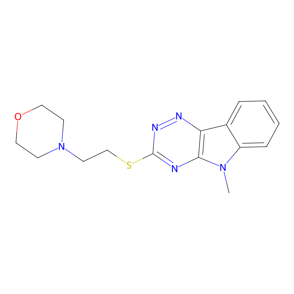 5-Methyl-3-((2-(4-morpholinyl)ethyl)thio)-5H-(1,2,4)triazino(5,6-b)indole molecular structure, CAS 3993-28-0
