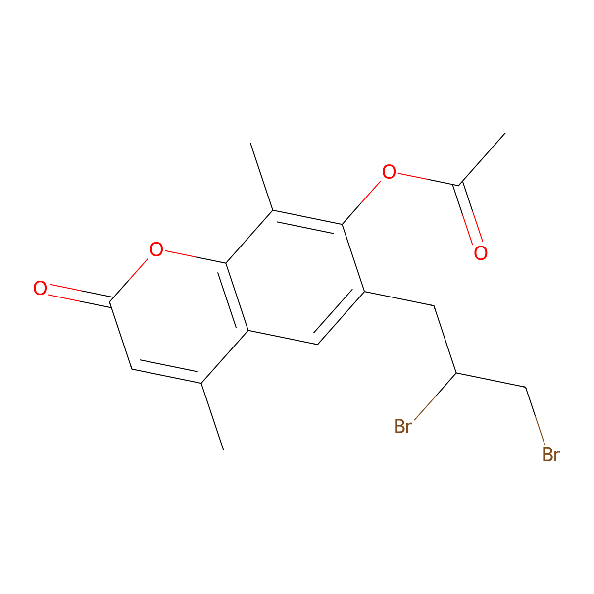 2H-1-Benzopyran-2-one, 7-(acetyloxy)-6-(2,3-dibromopropyl)-4,8-dimethyl- molecular structure, CAS 3993-46-2
