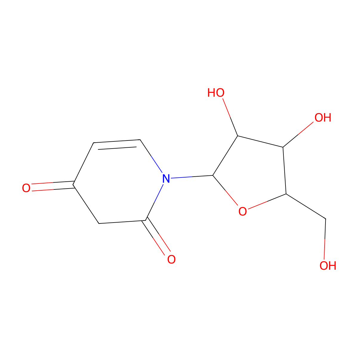 2,4(1H,3H)-pyridinedione, 1-beta-D-ribofuranosyl- molecular structure, CAS 39935-49-4