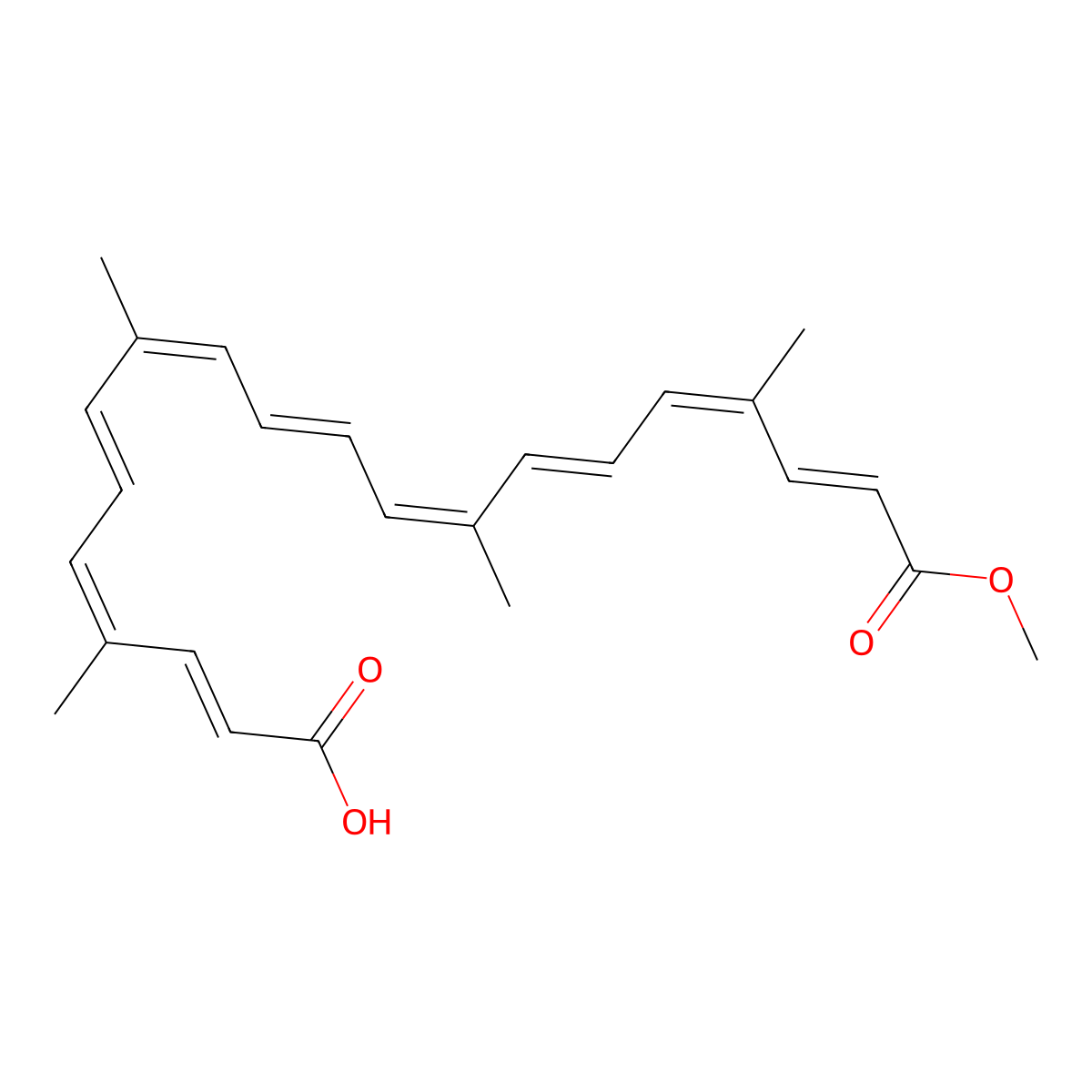 1-Methyl (2E,4E,6E,8E,10E,12E,14E,16E,18E)-4,8,13,17-tetramethyl-2,4,6,8,10,12,14,16,18-eicosanonaenedioate molecular structure, CAS 39937-23-0