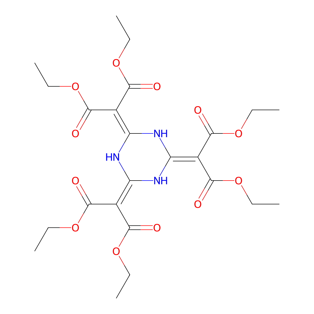 2,4,6(1H,3H,5H)-s-Triazine-delta(sup 2,alpha),delta(sup 4,alpha'),delta(sup 6,alpha'')-trimalonic acid, hexaethyl ester molecular structure, CAS 39945-18-1