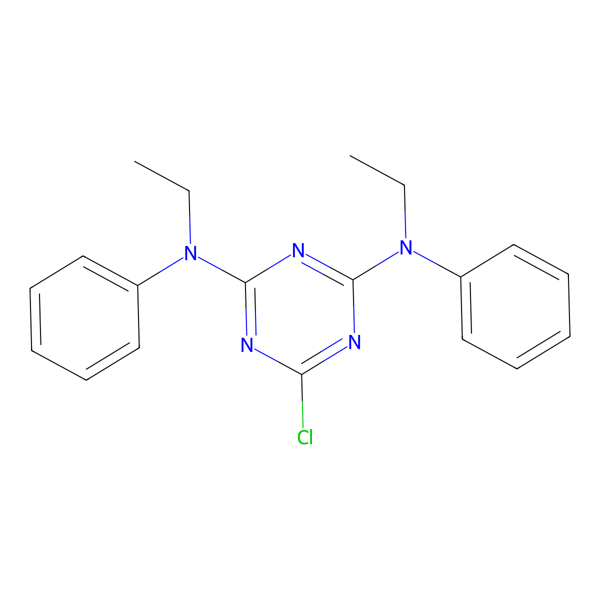 6-chloro-2-N,4-N-diethyl-2-N,4-N-diphenyl-1,3,5-triazine-2,4-diamine molecular structure, CAS 3995-45-7