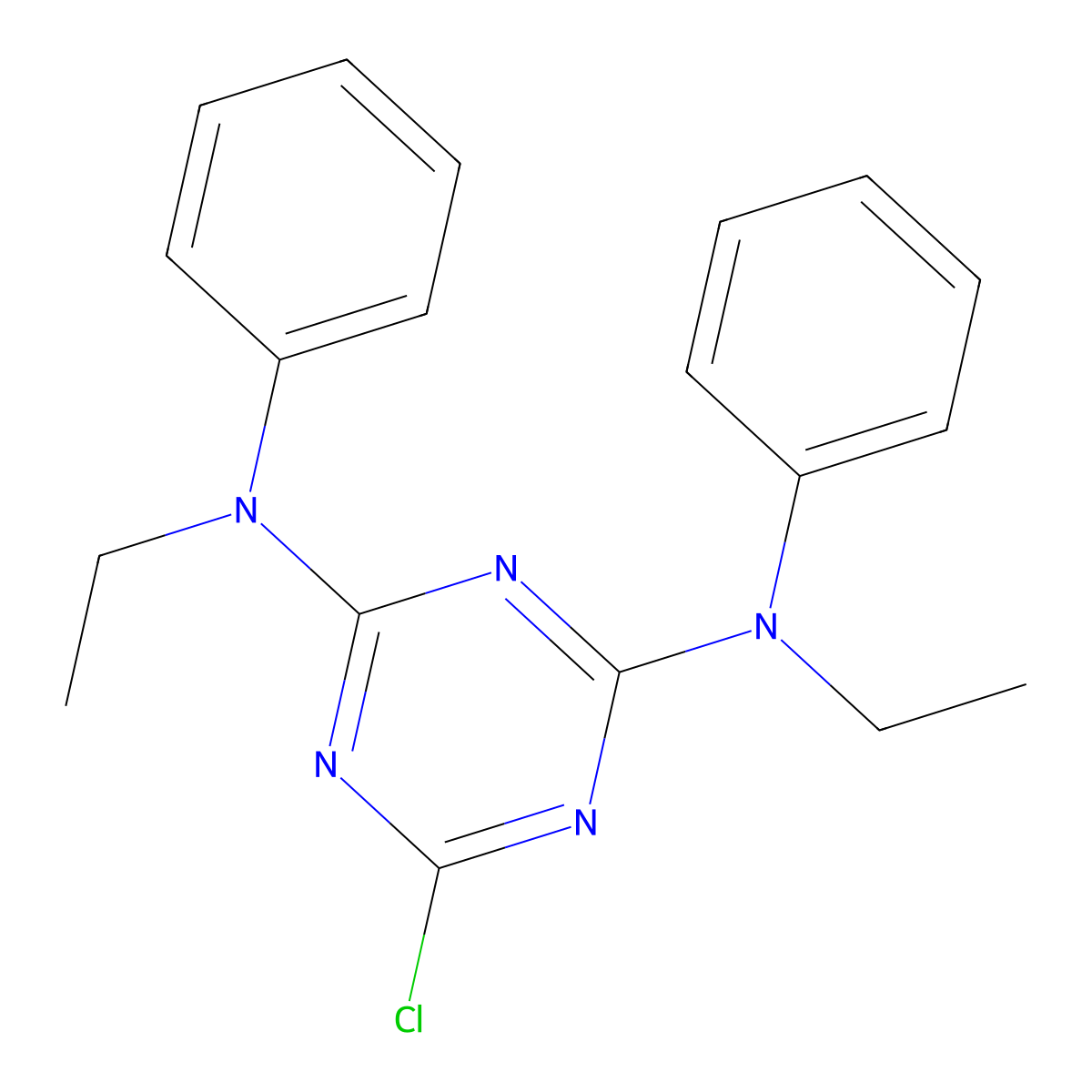6-chloro-2-N,4-N-diethyl-2-N,4-N-diphenyl-1,3,5-triazine-2,4-diamine molecular structure, CAS 3995-45-7