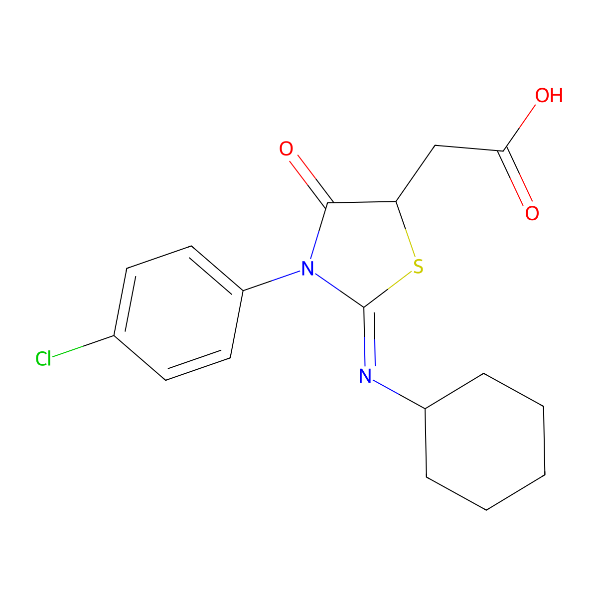 [(2z)-3-(4-Chlorophenyl)-2-(cyclohexylimino)-4-oxo-1,3-thiazolidin-5-yl]acetic acid molecular structure, CAS 39964-51-7