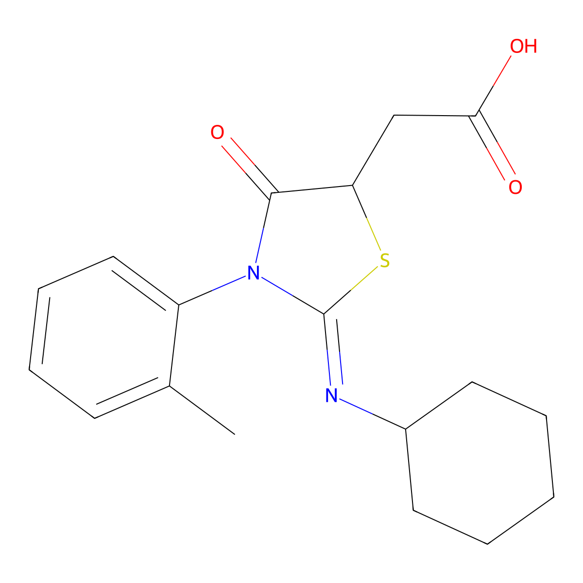 [(2z)-2-(Cyclohexylimino)-3-(2-methylphenyl)-4-oxo-1,3-thiazolidin-5-yl]acetic acid molecular structure, CAS 39964-54-0