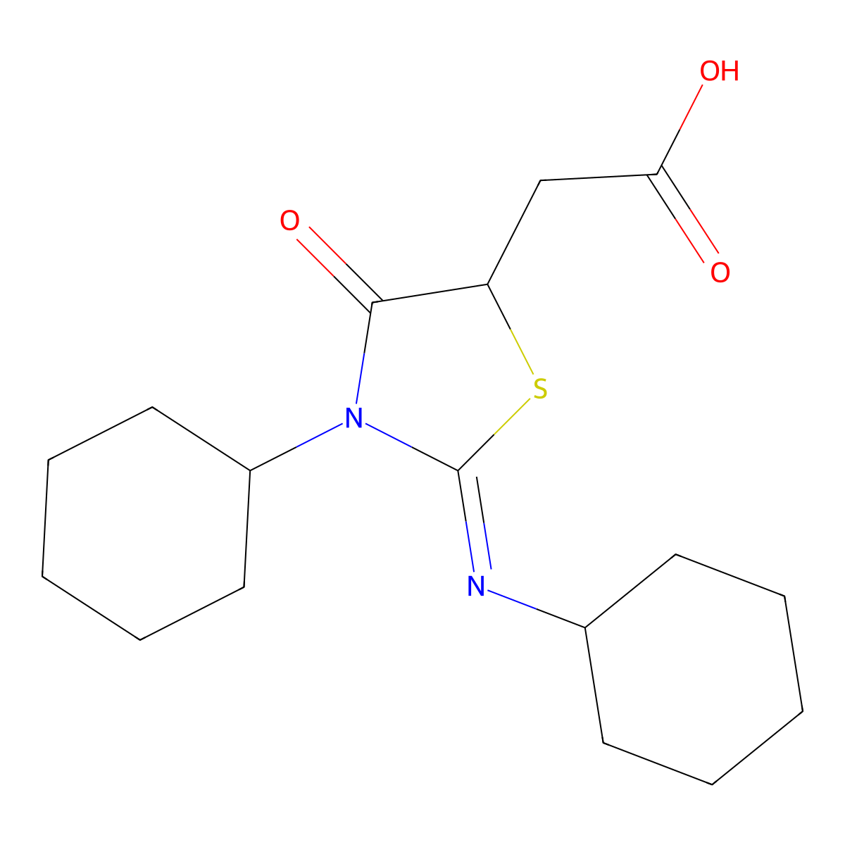 3-Cyclohexyl-2-(cyclohexylimino)-4-oxo-5-thiazolidineacetic acid molecular structure, CAS 39964-60-8
