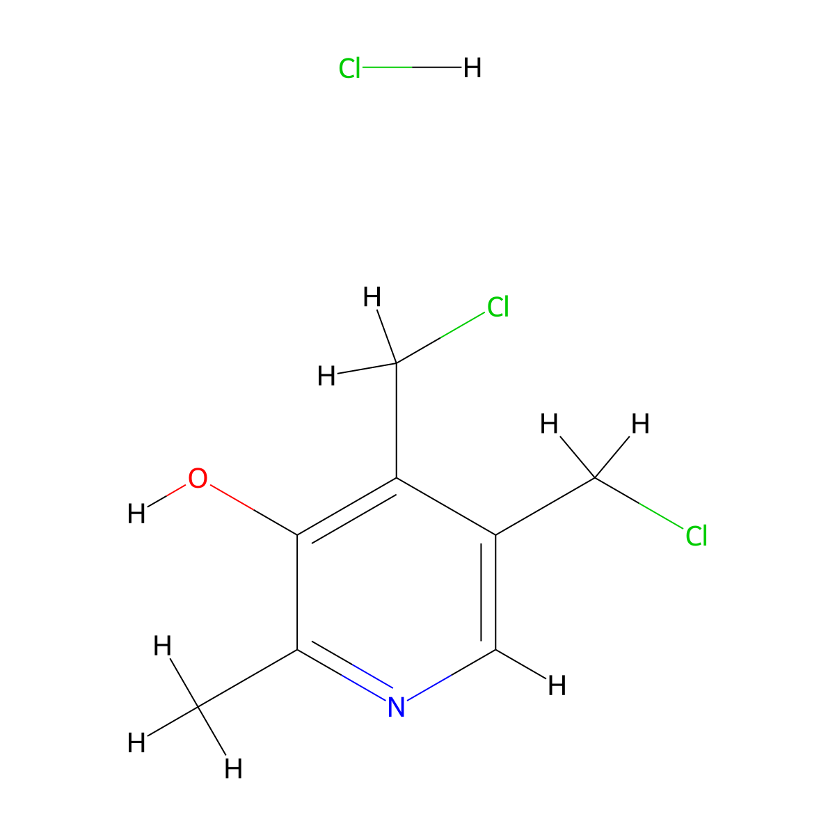 4,5-Bis(chloromethyl)-2-methylpyridin-3-ol--hydrogen chloride (1/1) molecular structure, CAS 39984-50-4