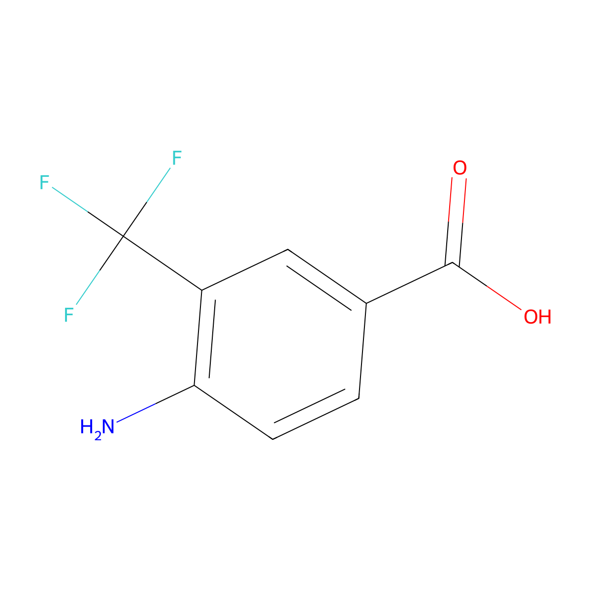 4-Amino-3-(trifluoromethyl)benzoic acid molecular structure, CAS 400-76-0