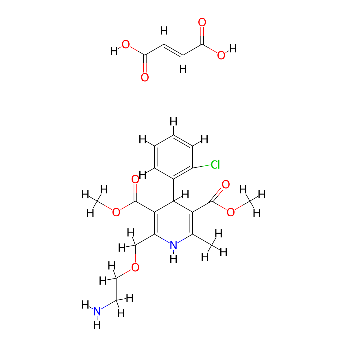 Dimethyl 2-((2-aminoethoxy)methyl)-4-(2-chlorophenyl)-6-methyl-1,4-dihydropyridine-3,5-dicarboxylate fumarate molecular structure, CAS 400024-11-5