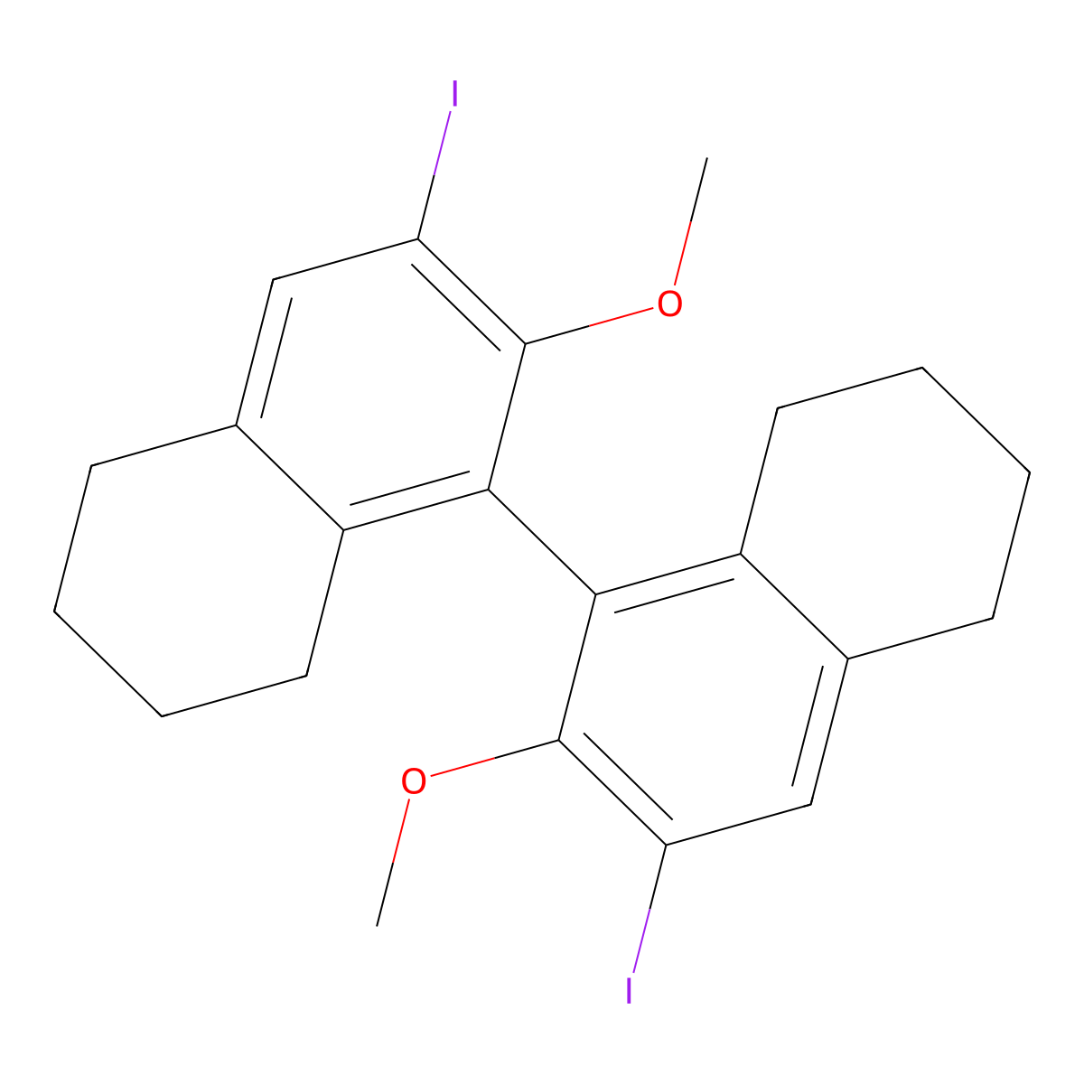 3,3'-Diiodo-2,2'-dimethoxy-5,5',6,6',7,7',8,8'-octahydro-1,1'-binaphthalene molecular structure, CAS 400027-47-6