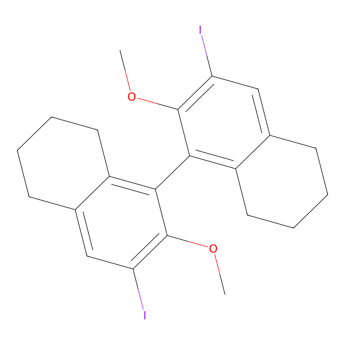 3,3'-Diiodo-2,2'-dimethoxy-5,5',6,6',7,7',8,8'-octahydro-1,1'-binaphthalene molecular structure, CAS 400027-47-6