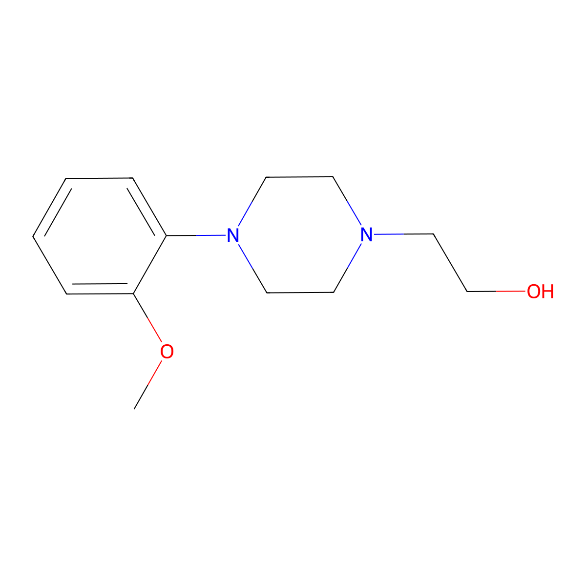 1-Piperazineethanol, 4-(2-methoxyphenyl)- molecular structure, CAS 40004-60-2