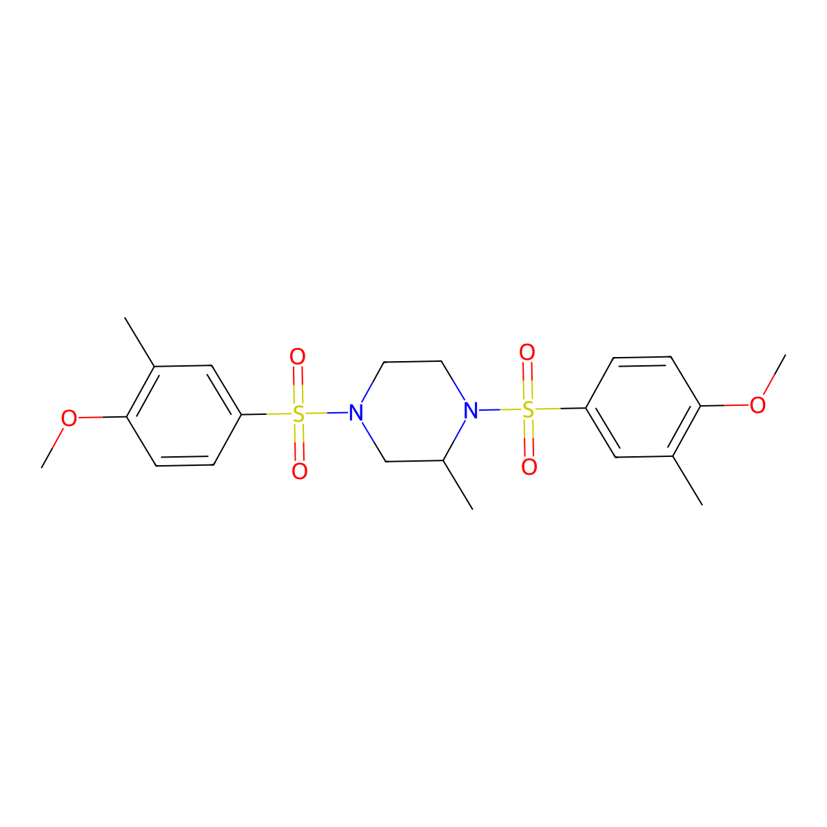 1,4-Bis[(4-methoxy-3-methylphenyl)sulfonyl]-2-methylpiperazine molecular structure, CAS 400064-70-2