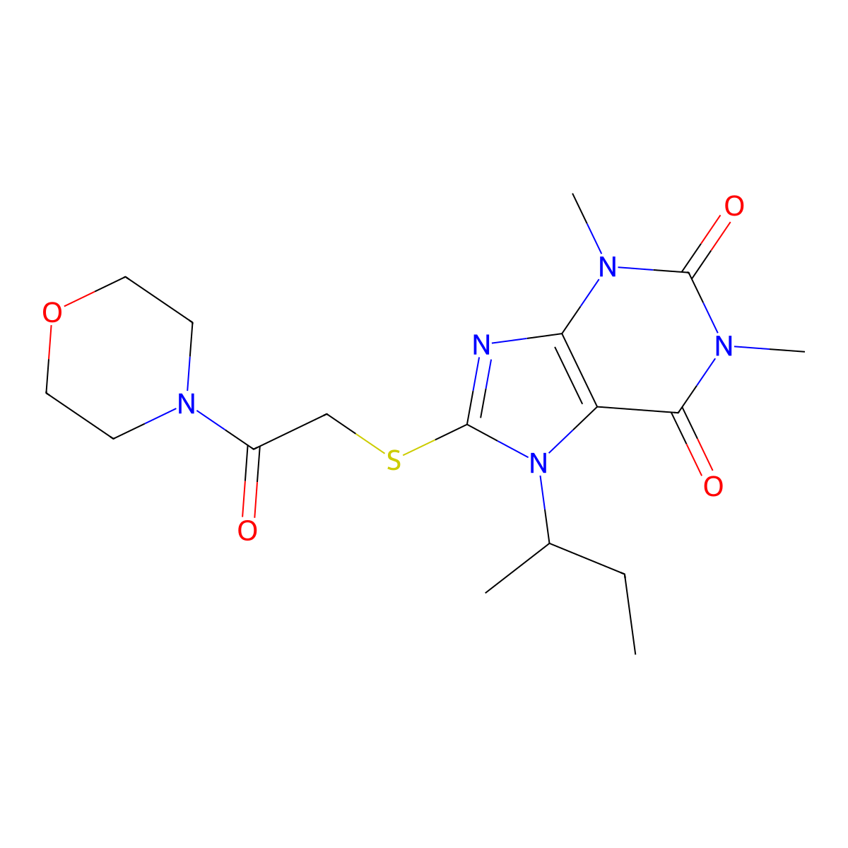 7-Butan-2-yl-1,3-dimethyl-8-(2-morpholin-4-yl-2-oxoethyl)sulfanylpurine-2,6-dione molecular structure, CAS 400066-07-1