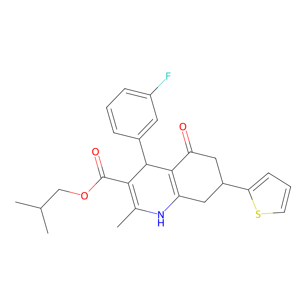 2-Methylpropyl 4-(3-fluorophenyl)-2-methyl-5-oxo-7-(thiophen-2-yl)-1,4,5,6,7,8-hexahydroquinoline-3-carboxylate molecular structure, CAS 400067-26-7