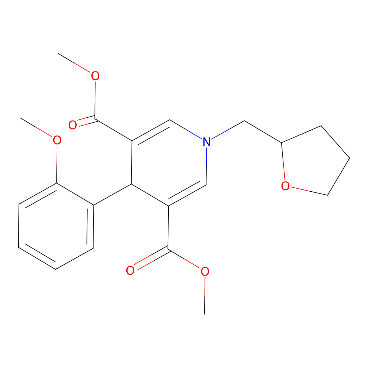 Dimethyl 4-(2-methoxyphenyl)-1-(tetrahydrofuran-2-ylmethyl)-1,4-dihydropyridine-3,5-dicarboxylate molecular structure, CAS 400067-68-7