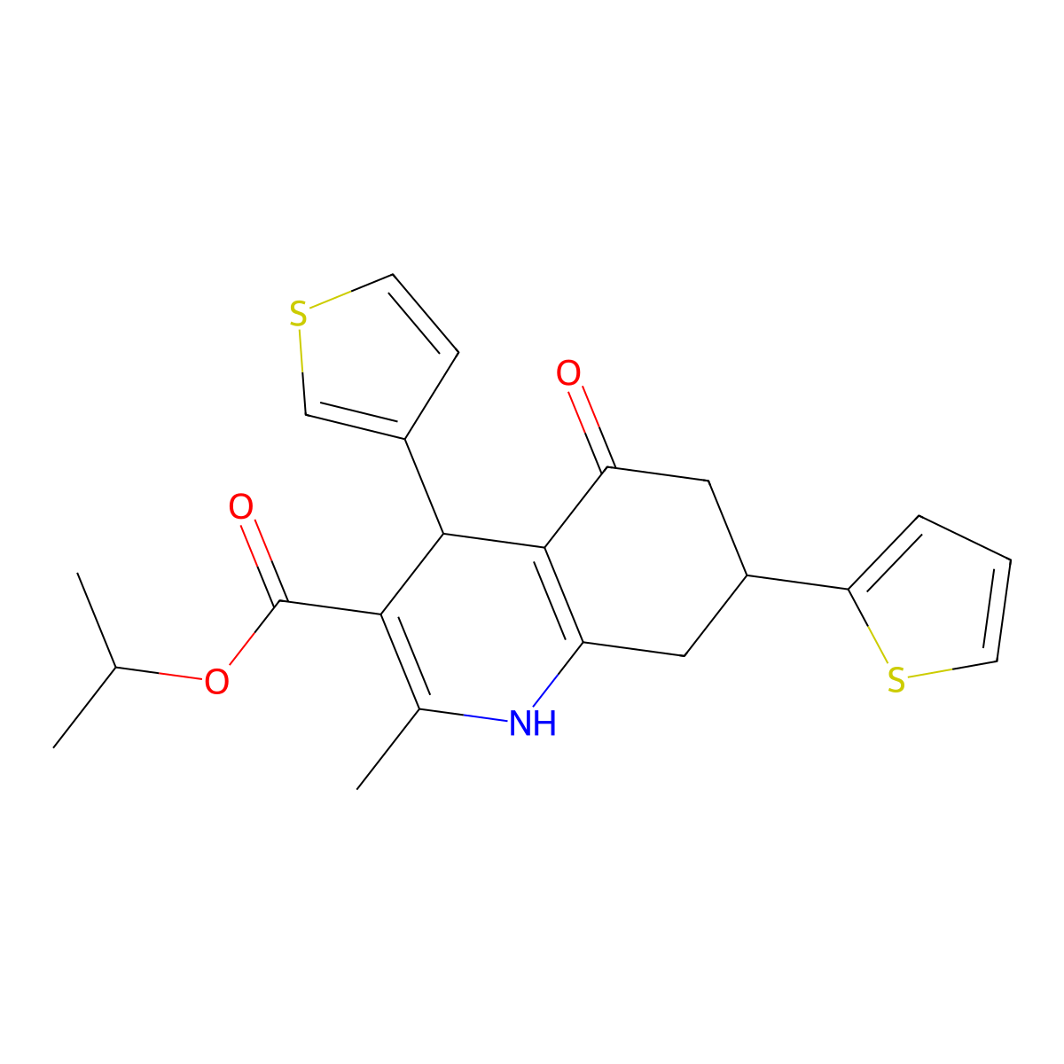 Propan-2-yl 2-methyl-5-oxo-7-(thiophen-2-yl)-4-(thiophen-3-yl)-1,4,5,6,7,8-hexahydroquinoline-3-carboxylate molecular structure, CAS 400068-15-7