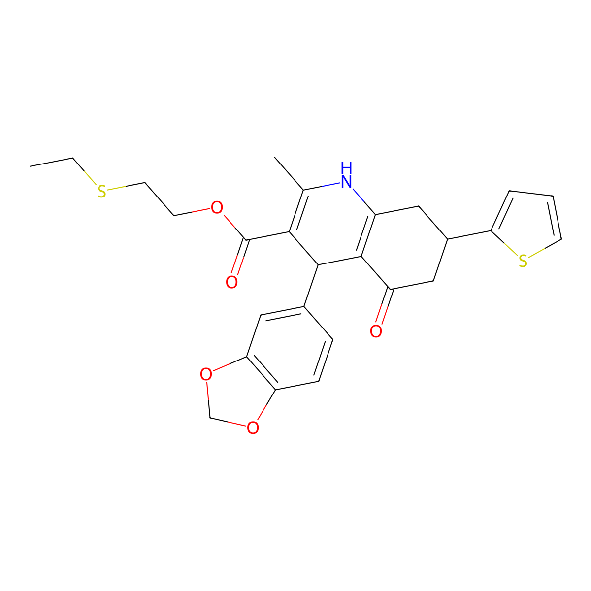 2-(Ethylsulfanyl)ethyl 4-(1,3-benzodioxol-5-yl)-2-methyl-5-oxo-7-(thiophen-2-yl)-1,4,5,6,7,8-hexahydroquinoline-3-carboxylate molecular structure, CAS 400068-21-5