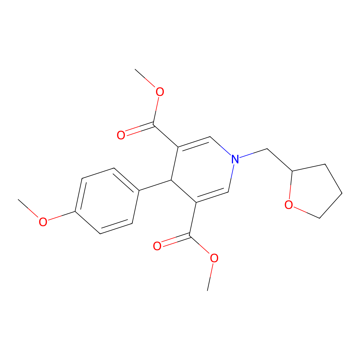 Dimethyl 4-(4-methoxyphenyl)-1-(tetrahydrofuran-2-ylmethyl)-1,4-dihydropyridine-3,5-dicarboxylate molecular structure, CAS 400068-24-8