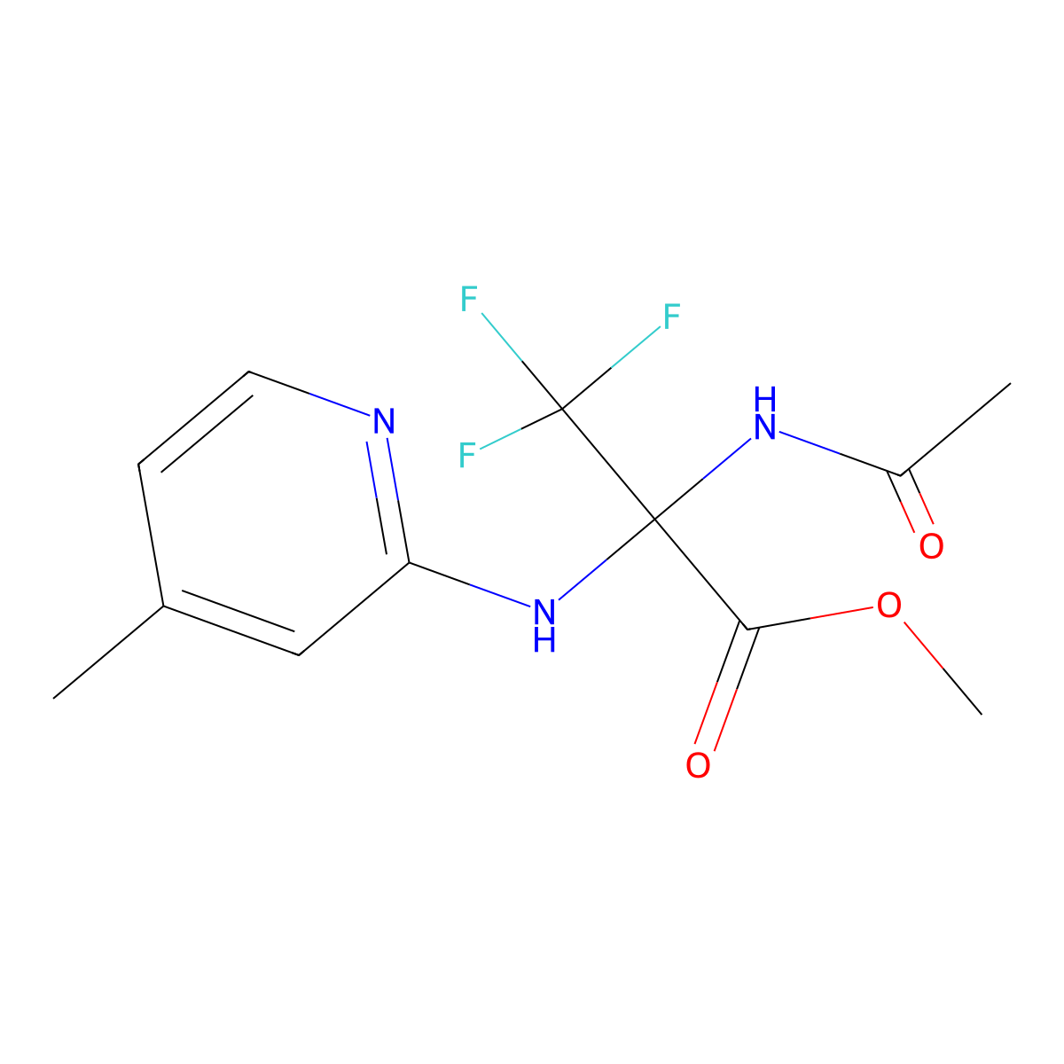 Methyl 2-acetamido-3,3,3-trifluoro-2-[(4-methylpyridin-2-yl)amino]propanoate molecular structure, CAS 400068-72-6