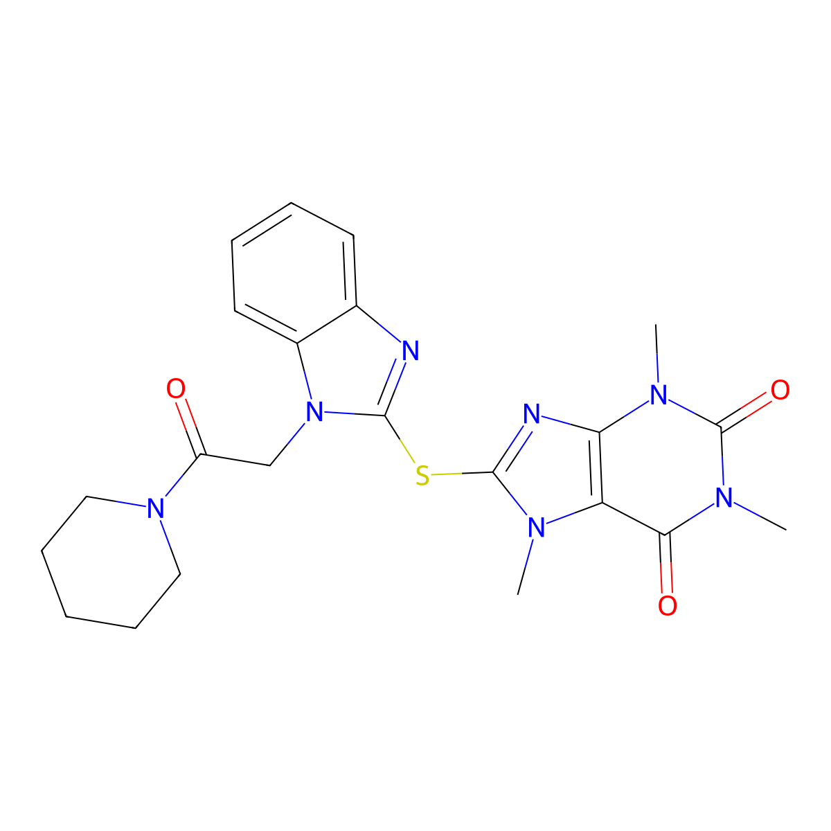 1,3,7-Trimethyl-8-[1-(2-oxo-2-piperidin-1-ylethyl)benzimidazol-2-yl]sulfanylpurine-2,6-dione molecular structure, CAS 400070-08-8