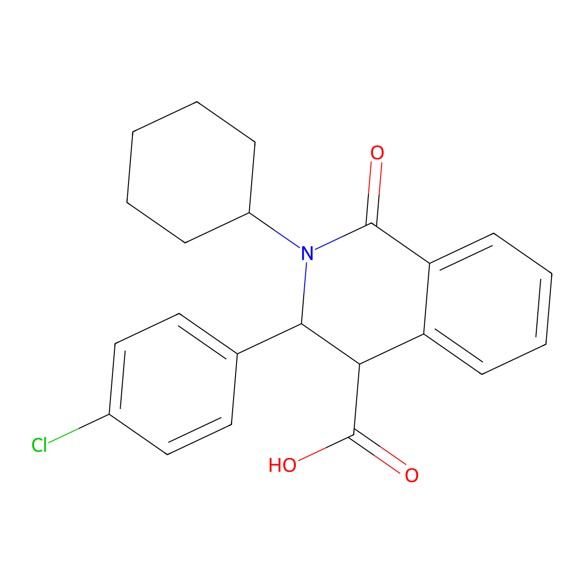 3-(4-Chlorophenyl)-2-cyclohexyl-1-oxo-1,2,3,4-tetrahydro-4-isoquinolinecarboxylic acid molecular structure, CAS 400073-91-8