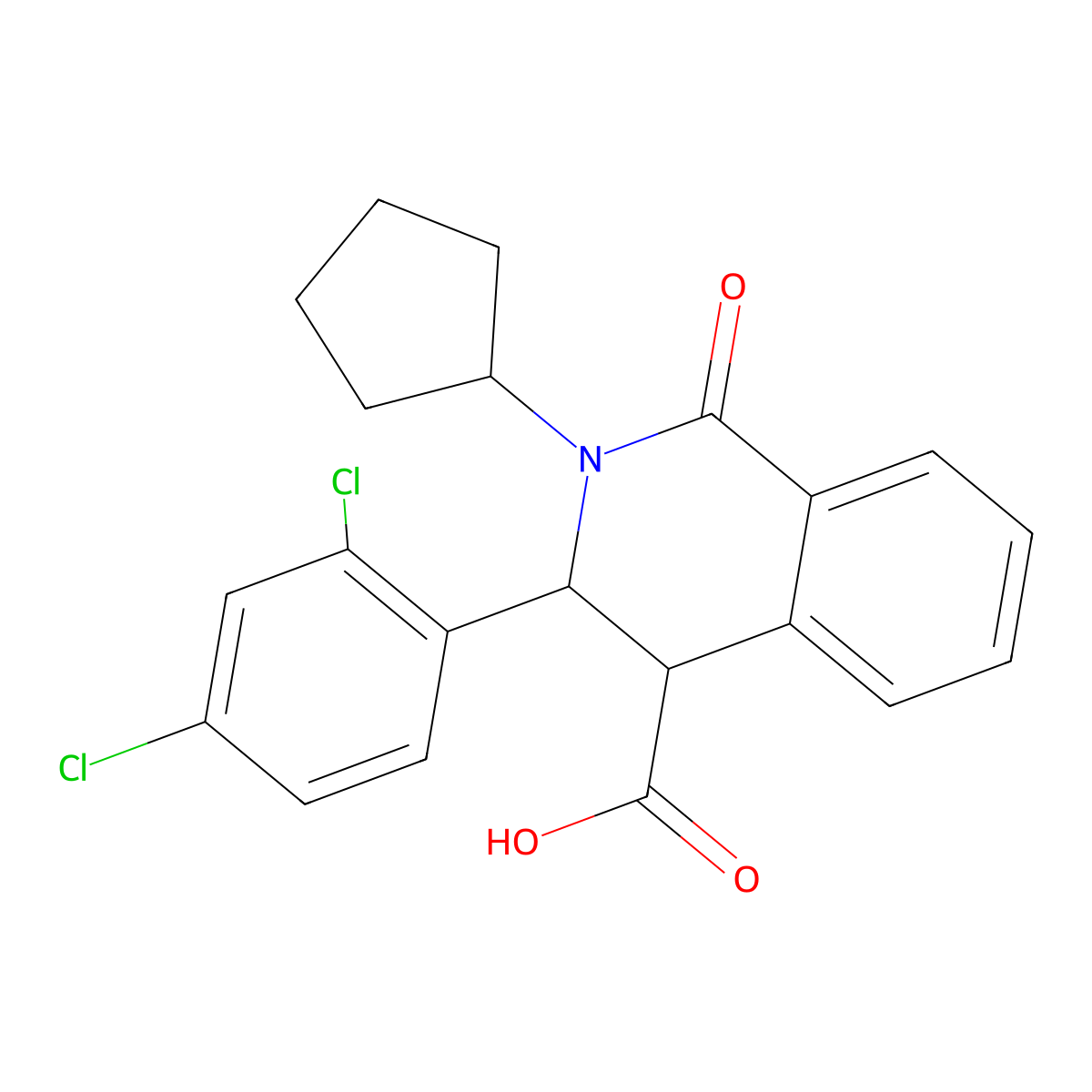 2-Cyclopentyl-3-(2,4-dichlorophenyl)-1-oxo-1,2,3,4-tetrahydro-4-isoquinolinecarboxylic acid molecular structure, CAS 400073-92-9