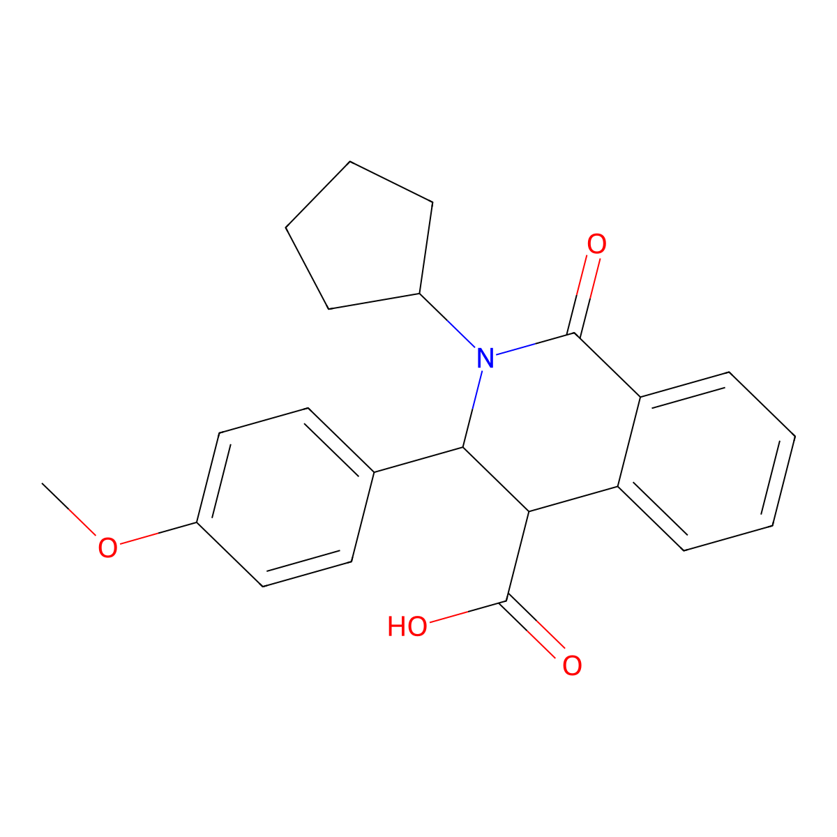 2-Cyclopentyl-3-(4-methoxyphenyl)-1-oxo-1,2,3,4-tetrahydro-4-isoquinolinecarboxylic acid molecular structure, CAS 400073-93-0