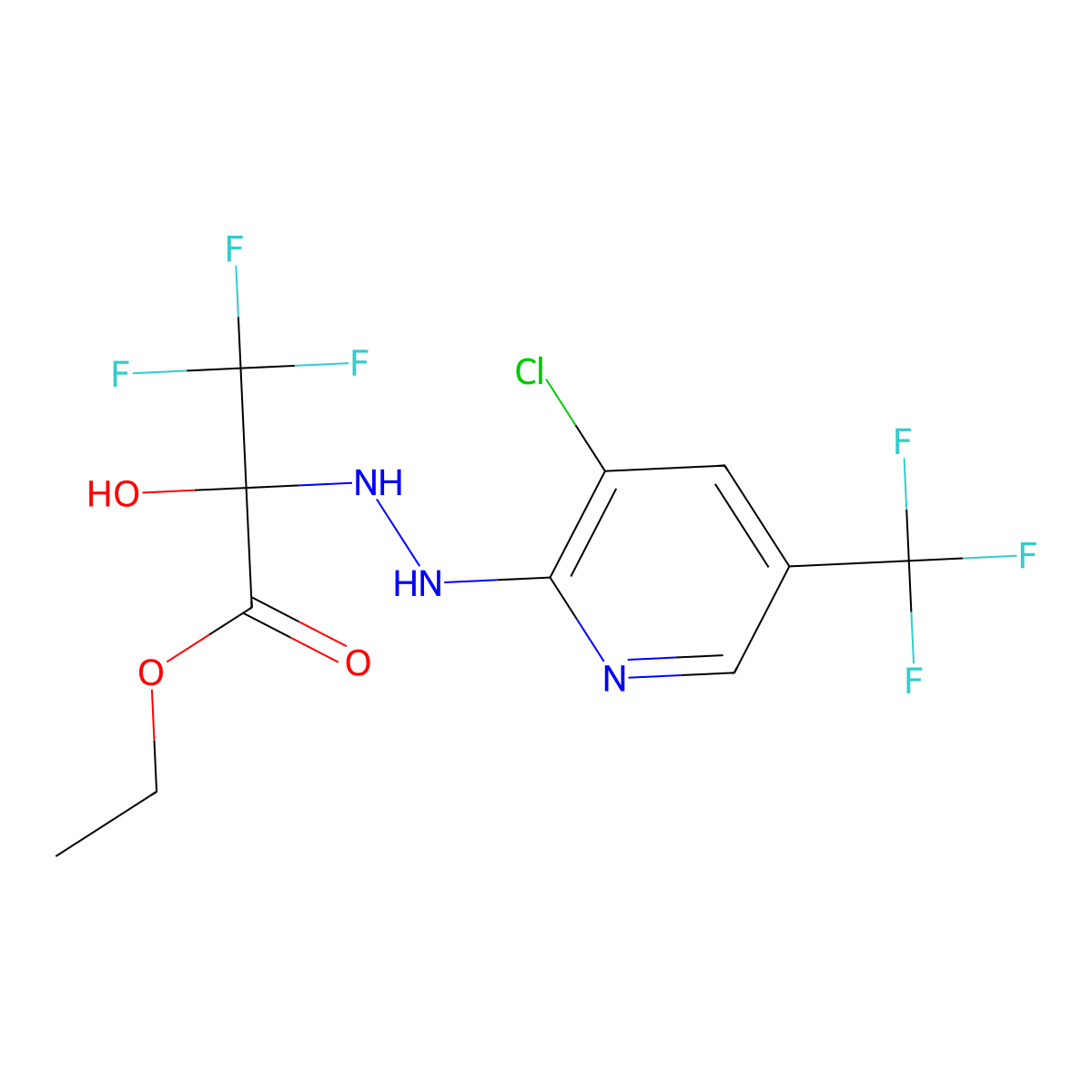 Ethyl 2-{2-[3-chloro-5-(trifluoromethyl)-2-pyridinyl]hydrazino}-3,3,3-trifluoro-2-hydroxypropanoate molecular structure, CAS 400074-12-6