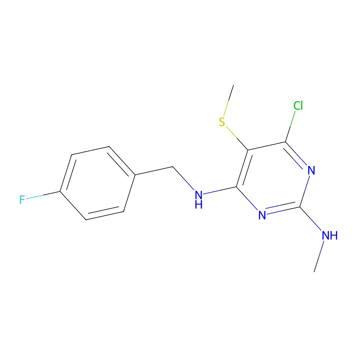 6-chloro-N~4~-(4-fluorobenzyl)-N~2~-methyl-5-(methylsulfanyl)-2,4-pyrimidinediamine molecular structure, CAS 400074-32-0