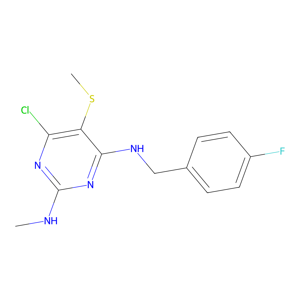 6-chloro-N~4~-(4-fluorobenzyl)-N~2~-methyl-5-(methylsulfanyl)-2,4-pyrimidinediamine molecular structure, CAS 400074-32-0