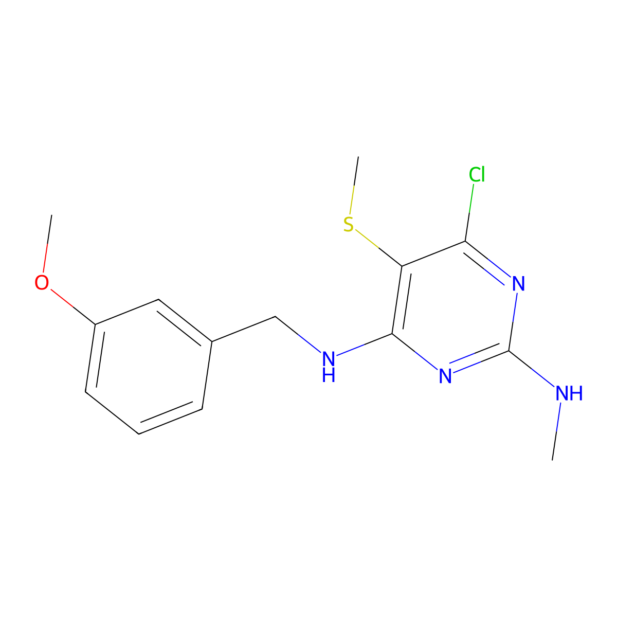 6-chloro-N~4~-(3-methoxybenzyl)-N~2~-methyl-5-(methylsulfanyl)-2,4-pyrimidinediamine molecular structure, CAS 400074-33-1