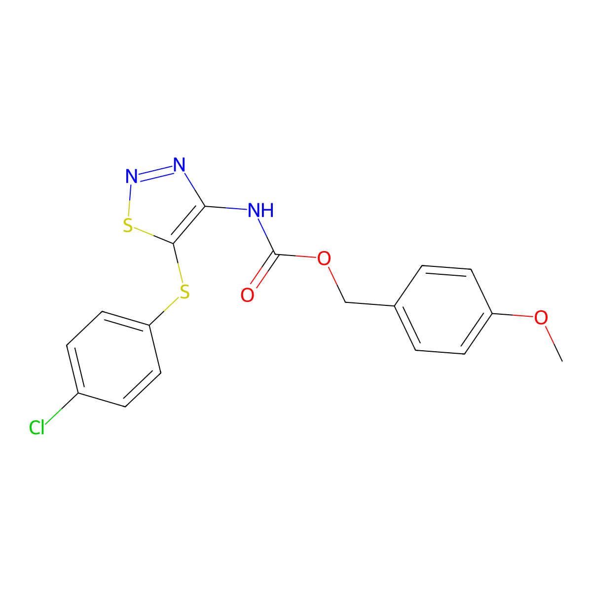 4-methoxybenzyl N-{5-[(4-chlorophenyl)sulfanyl]-1,2,3-thiadiazol-4-yl}carbamate molecular structure, CAS 400074-48-8