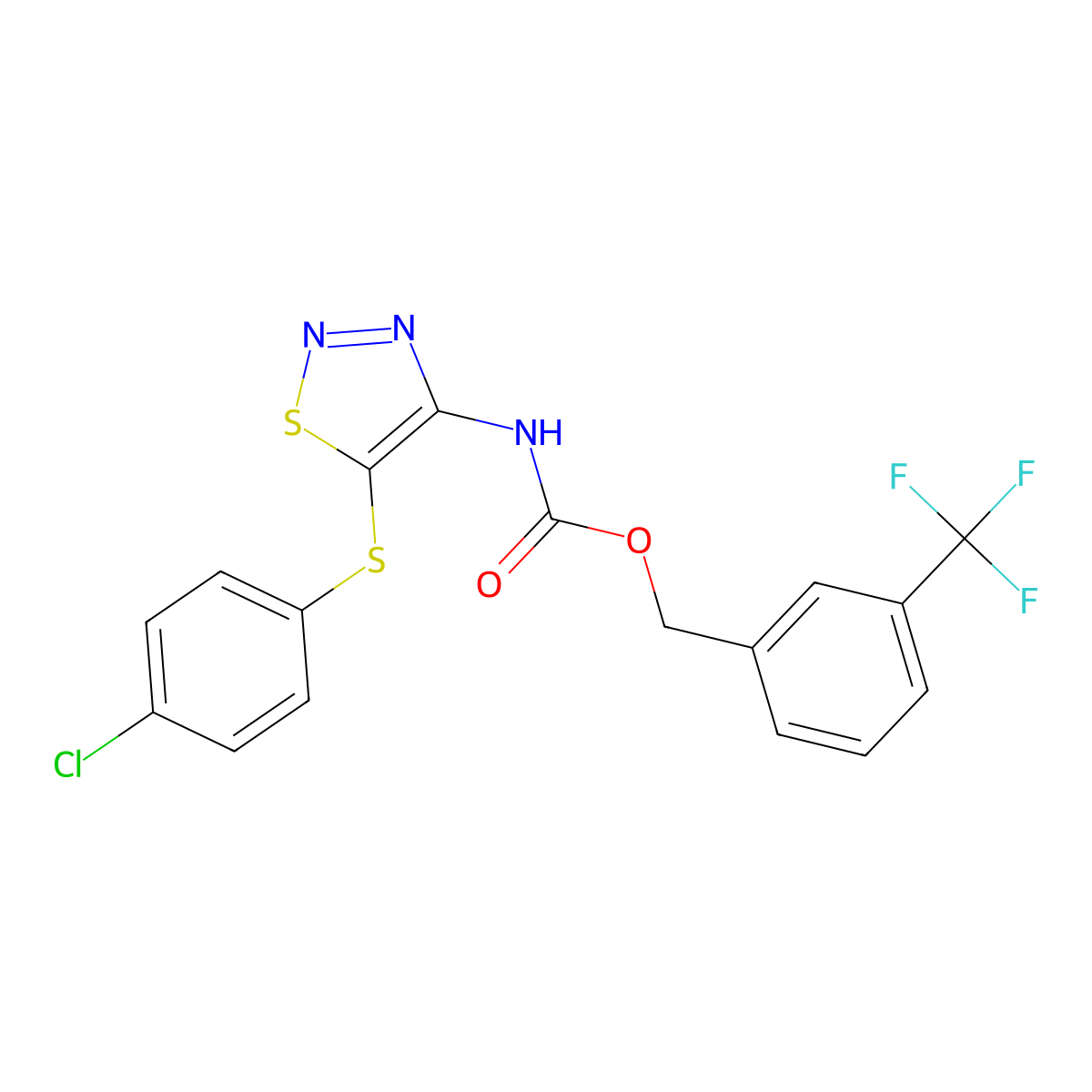 [3-(trifluoromethyl)phenyl]methyl N-[5-(4-chlorophenyl)sulfanylthiadiazol-4-yl]carbamate molecular structure, CAS 400074-49-9