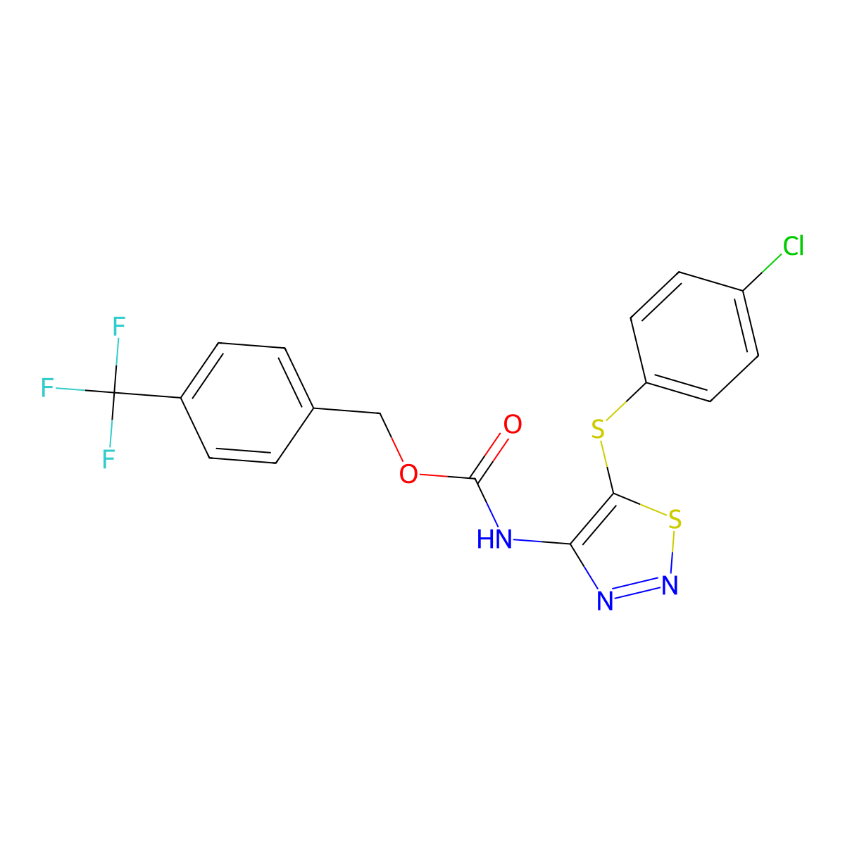 [4-(trifluoromethyl)phenyl]methyl N-[5-(4-chlorophenyl)sulfanylthiadiazol-4-yl]carbamate molecular structure, CAS 400074-51-3