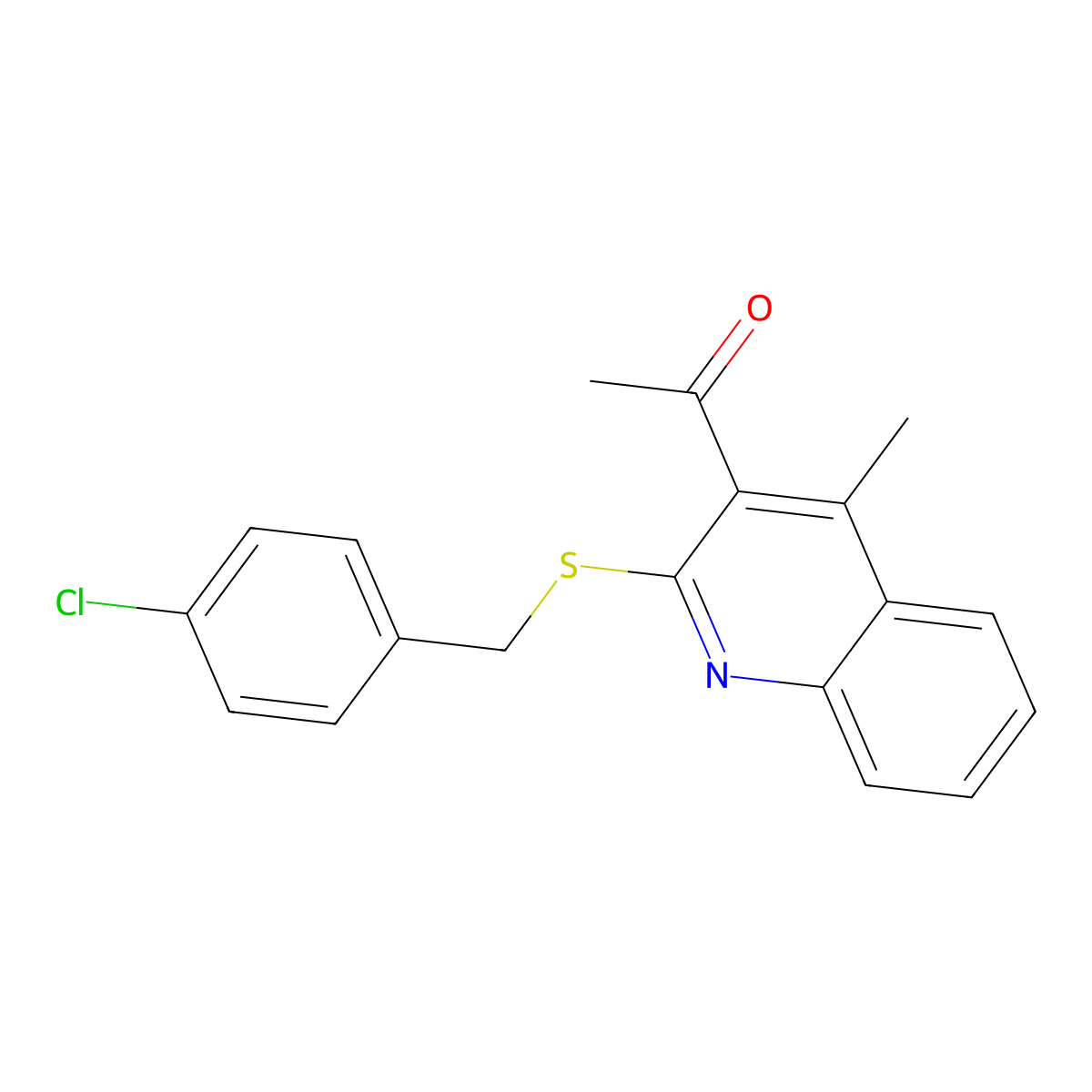 1-{2-[(4-Chlorobenzyl)sulfanyl]-4-methyl-3-quinolinyl}-1-ethanone molecular structure, CAS 400074-54-6