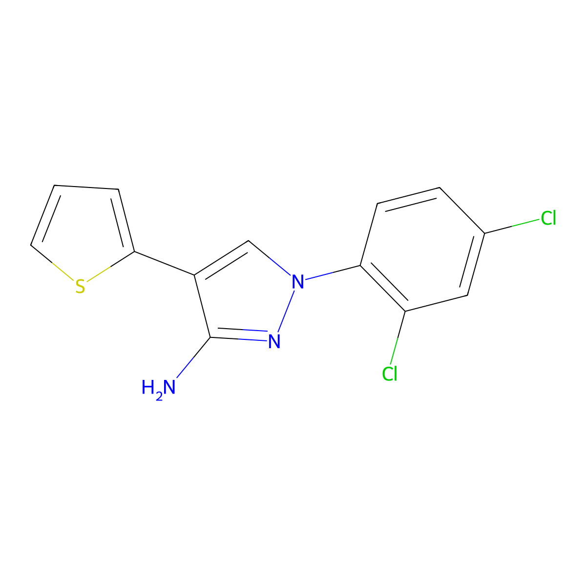 1-(2,4-dichlorophenyl)-4-(2-thienyl)-1H-pyrazol-3-amine molecular structure, CAS 400074-66-0