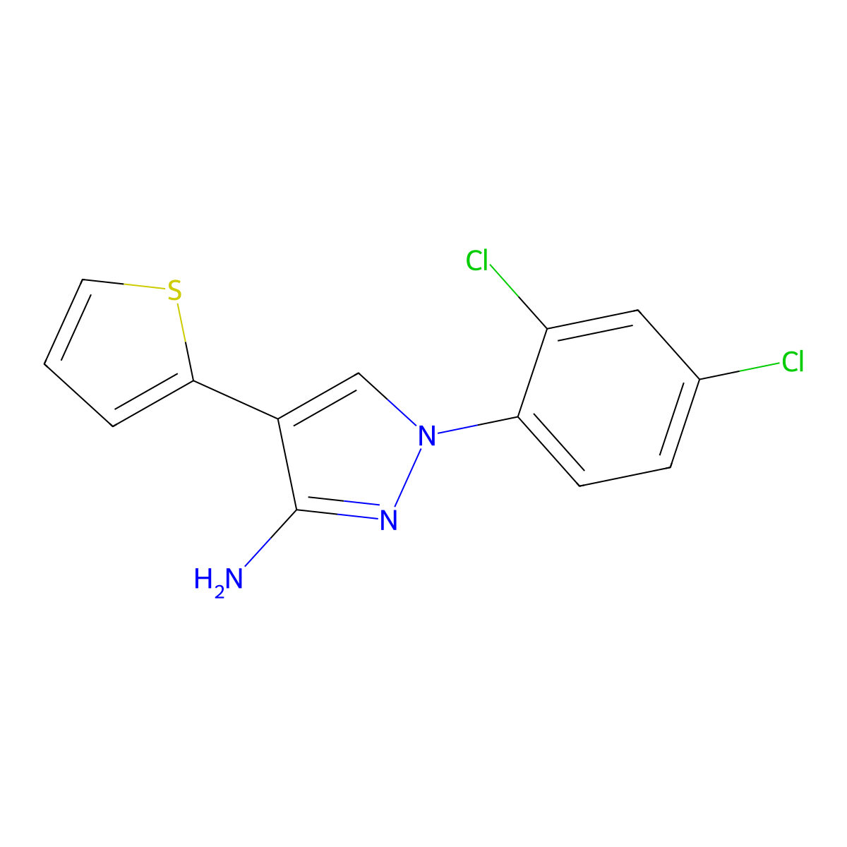 1-(2,4-dichlorophenyl)-4-(2-thienyl)-1H-pyrazol-3-amine molecular structure, CAS 400074-66-0