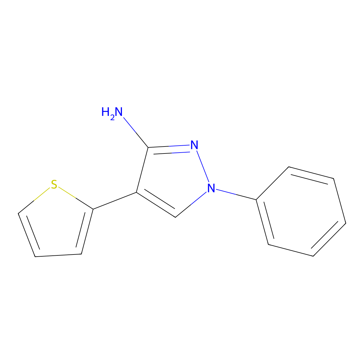 1-phenyl-4-(2-thienyl)-1H-pyrazol-3-ylamine molecular structure, CAS 400074-67-1
